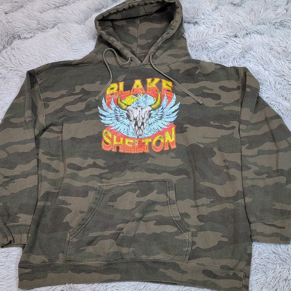 Blake Shelton Sweatshirt Mens Green 2XL Camo Hoodie Pocket Gorpcore Hunting
